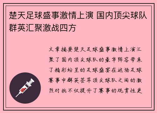 楚天足球盛事激情上演 国内顶尖球队群英汇聚激战四方